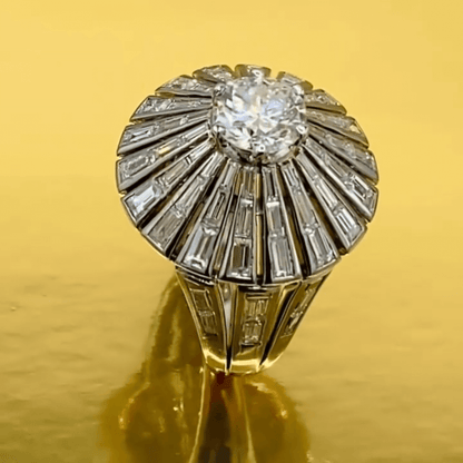 Unique 8ct Baguette Cut Encircled Round Cut White Sapphire Statement Ring in Silver-JEWELBUYS