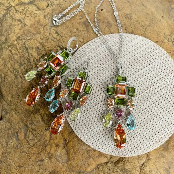 23ct Colored Multi Shaped Drop Earrings-JEWELBUYS