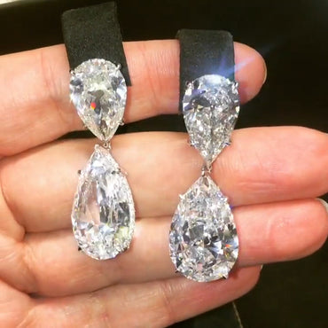 60ct Pear Cut White Sapphire Drop Earrings - JEWELBUYS