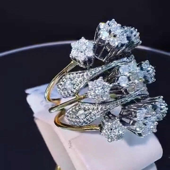 1.1Ctw Layered Flower Sapphire Ring-JEWELBUYS