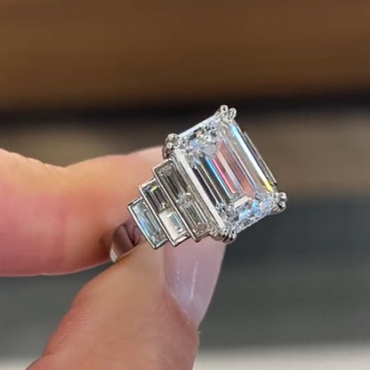 6ct Emerald Cut Step Engagement Ring - JEWELBUYS