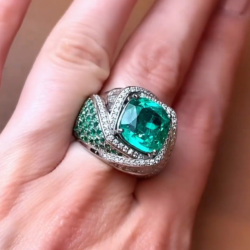 8.53ct Emerald Woven Diamond Ring - JEWELBUYS