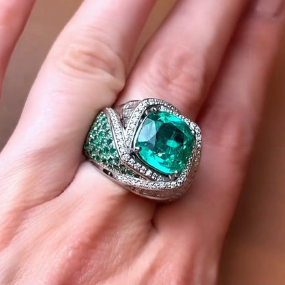 8.53ct Emerald Woven Diamond Ring - JEWELBUYS