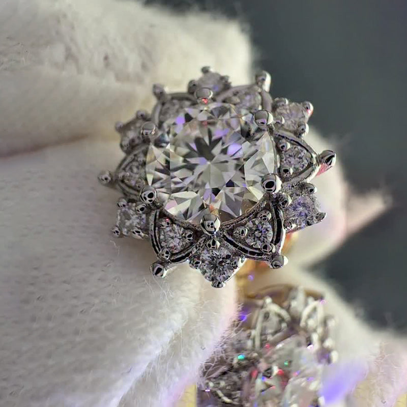 1.64Ctw Sunflower Cluster Sapphire Stud Earrings-JEWELBUYS