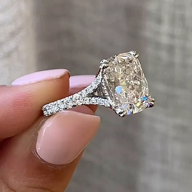 8ct Cushion & Round Cut White Sapphire Split Petal Engagement Ring-JEWELBUYS