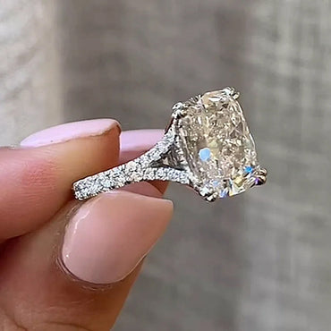 8ct Cushion & Round Cut White Sapphire Split Petal Engagement Ring-JEWELBUYS