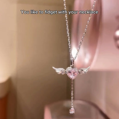 Angel Heart Pull-out Sapphire Clavicle Pendant Necklace-JEWELBUYS