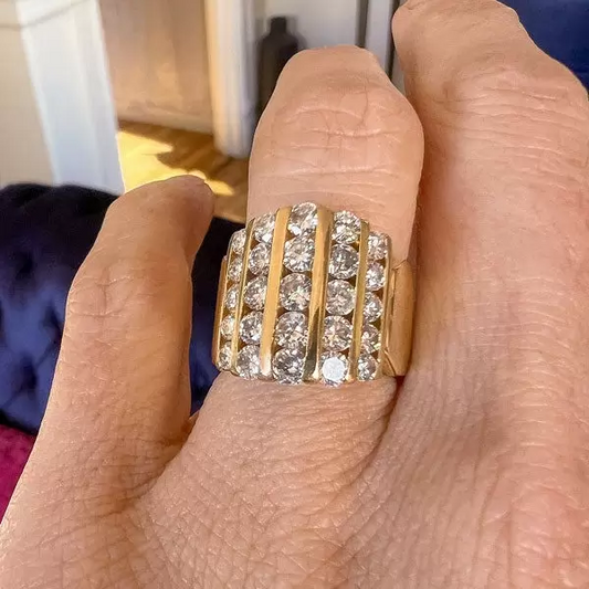 3ct Channel Set Round Cut Gold Tone Wide Wedding Band-JEWELBUYS