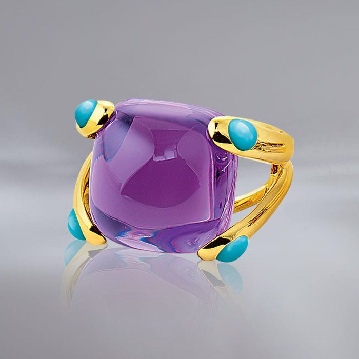 10Ctw Cabochon purple sapphire and turquoise candy ring-JEWELBUYS