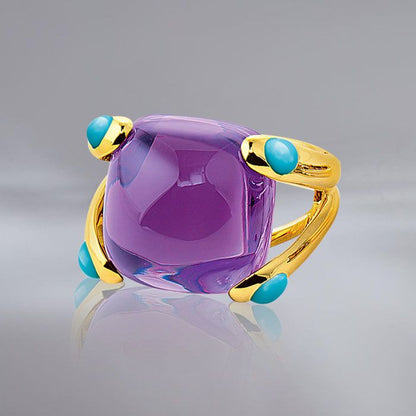 10Ctw Cabochon purple sapphire and turquoise candy ring-JEWELBUYS