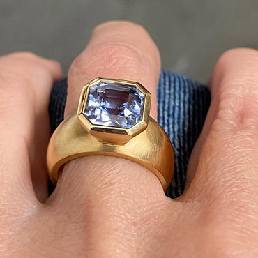 3.78ct Asscher Cut Sky Blue Sapphire Gold Ring-JEWELBUYS