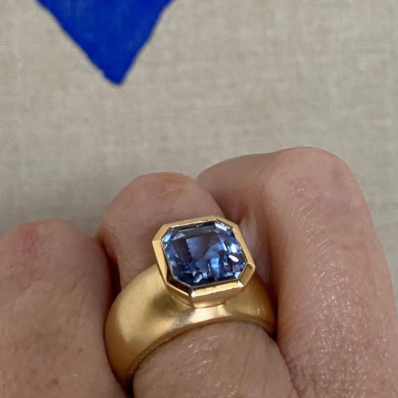 3.78ct Asscher Cut Sky Blue Sapphire Gold Ring-JEWELBUYS