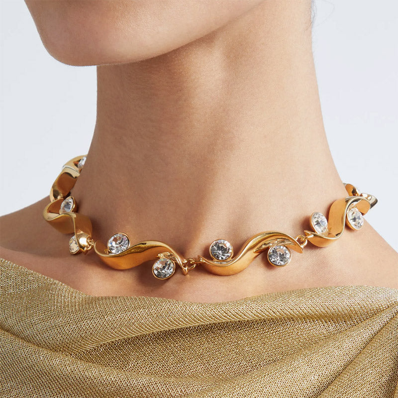 European and American style wave gemstone necklace and earring-JEWELBUYS