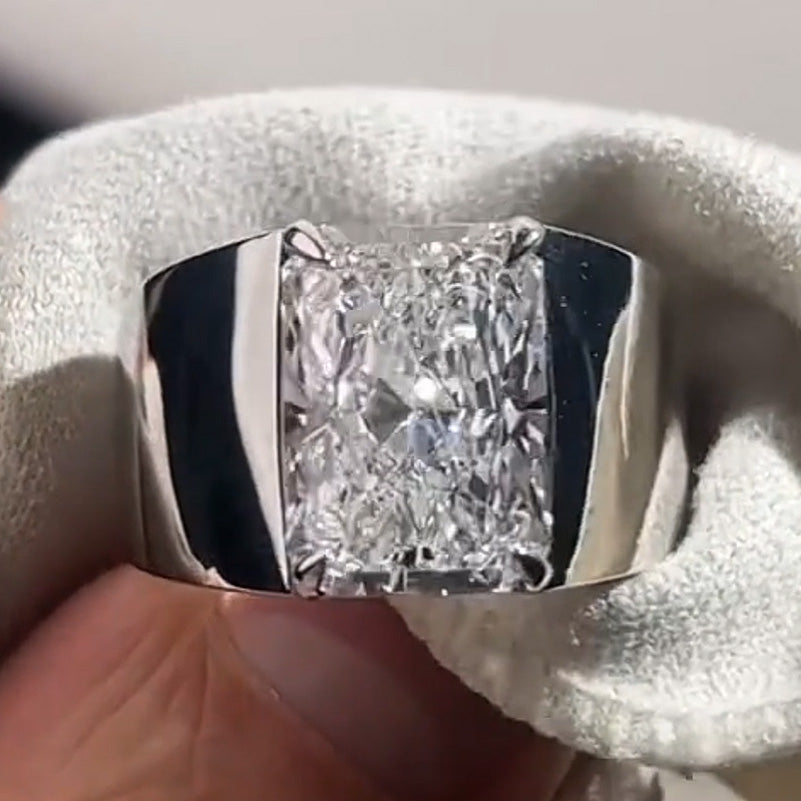 5.0Ct Radiant Cut Large Single White Sapphire Engagement Ring-JEWELBUYS