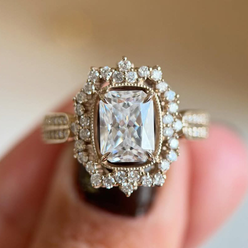 4.5Ctw Radiant Cut Vintage Style Queen Engagement Ring-JEWELBUYS
