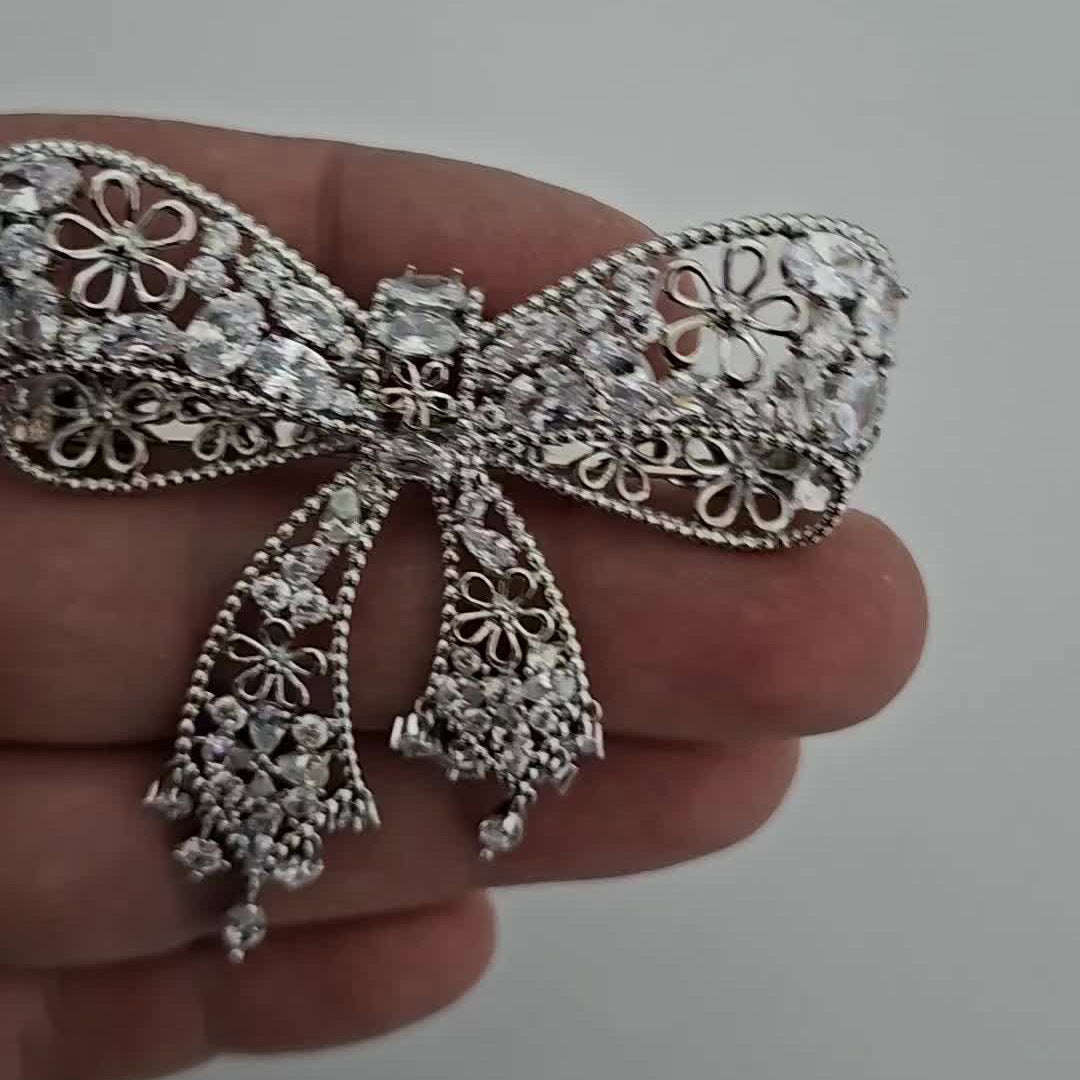 Exquisite bow-shaped openwork sapphire hair accessory-JEWELBUYS