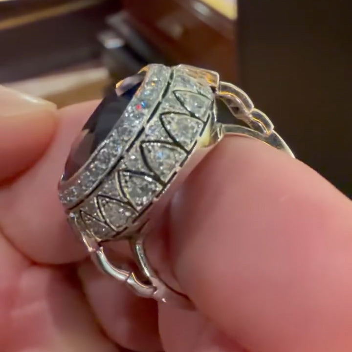 12Ctw Art Deco Round Cut Blue Sapphire Engagement Ring-JEWELBUYS