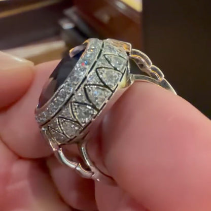 12Ctw Art Deco Round Cut Blue Sapphire Engagement Ring-JEWELBUYS