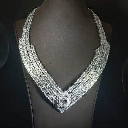 51.32Ctw Luxury Necklace with Round and Rectangular Cut Sapphires-JEWELBUYS
