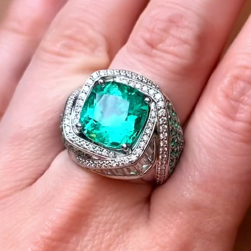 8.53ct Emerald Woven Diamond Ring - JEWELBUYS