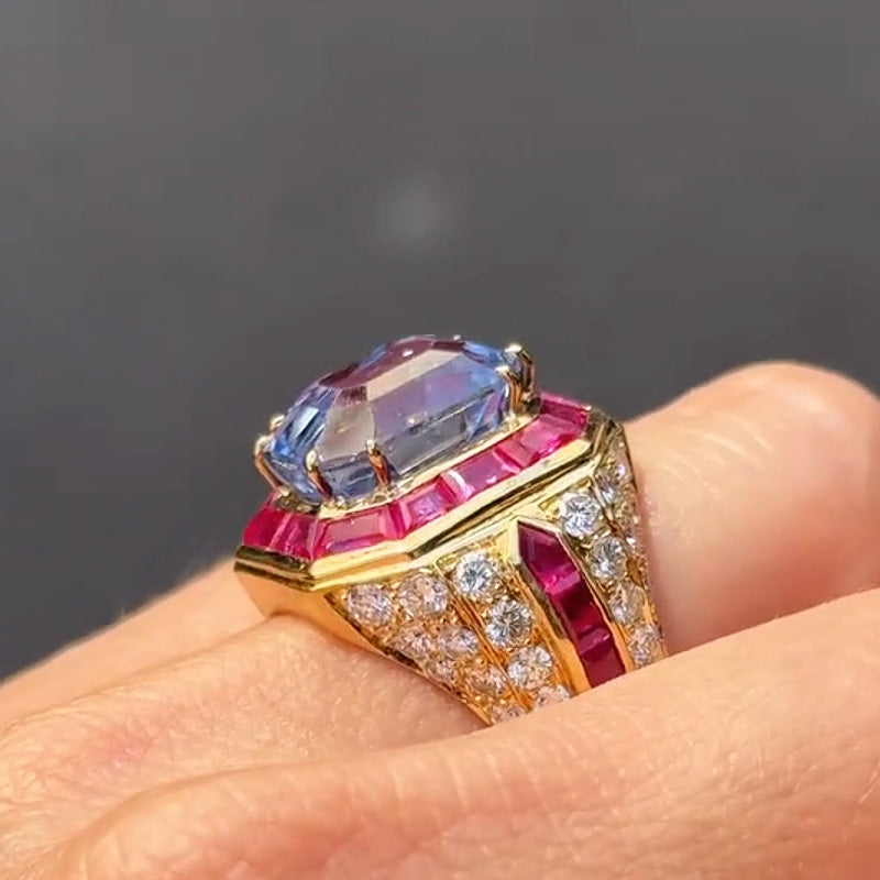 10.5ctw Ruby and Aquamarine Sapphire Ring-JEWELBUYS