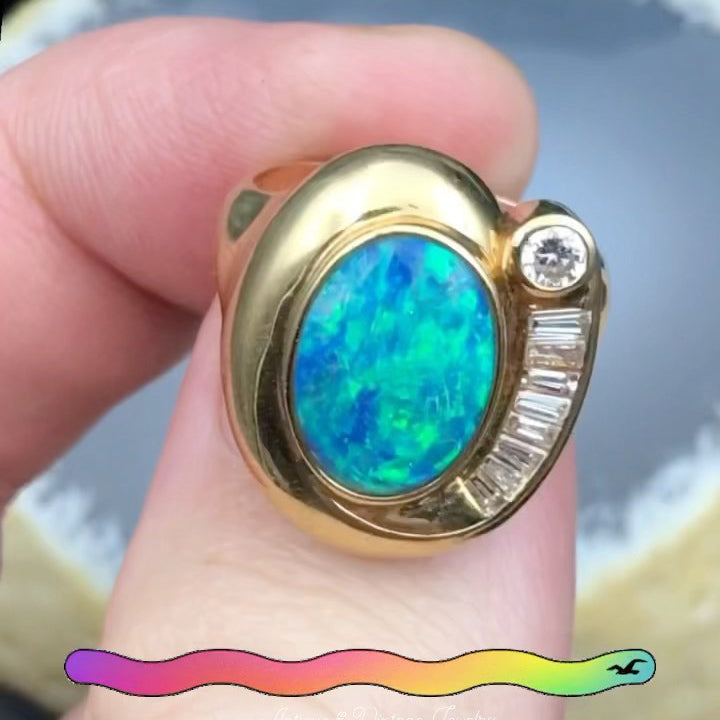 6.0Ctw Exquisite Vintage Ring with Opal and Sapphire-JEWELBUYS