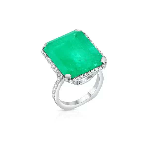 14ct Vintage Emerald & White Sapphire Emerald Cut Women's Engagement Ring-JEWELBUYS