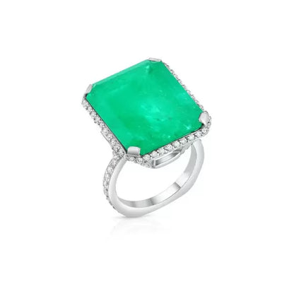 14ct Vintage Emerald & White Sapphire Emerald Cut Women's Engagement Ring-JEWELBUYS