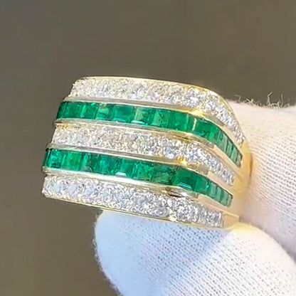 4ctw Baguette Cut Emerald Row Inlaid Sapphire Band-JEWELBUYS