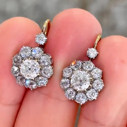 3.98ctw Rose Cut White Sapphire Antique Earrings - JEWELBUYS