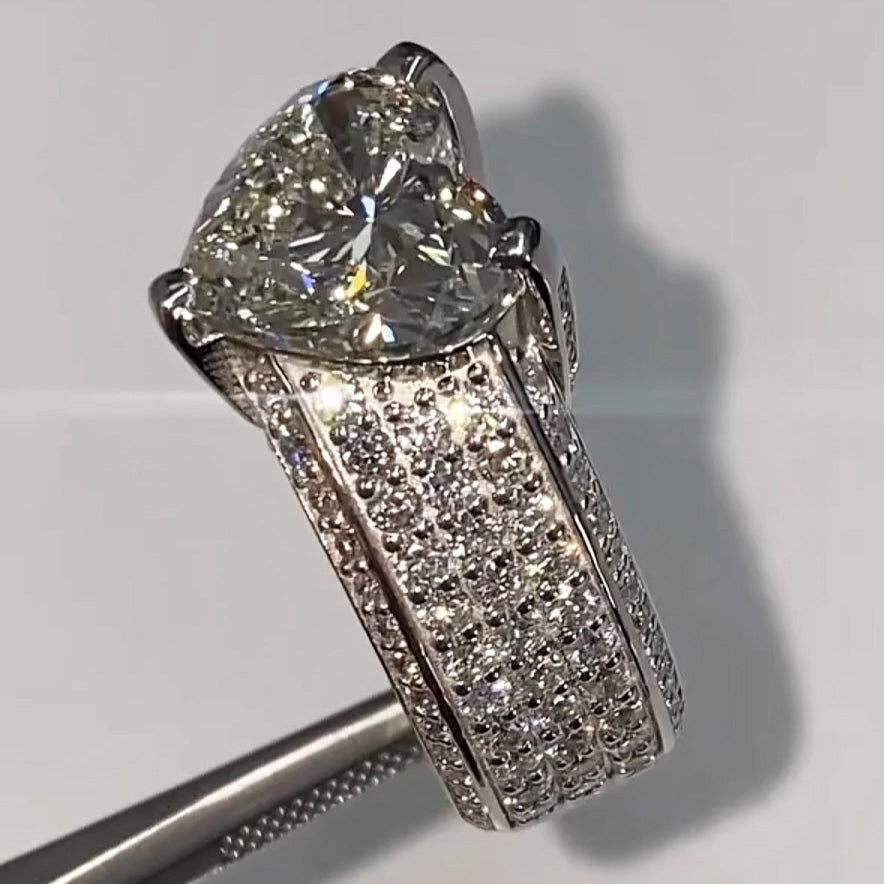 7.5ct Heart Shaped Center and Round Cut Wide Set White Sapphire Men’s Ring in Silver-JEWELBUYS