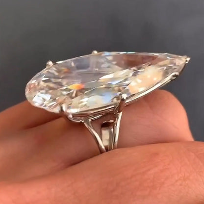 Impressive 30ct Pear Cut White Sapphire Women's Engagement Ring in Silver-JEWELBUYS