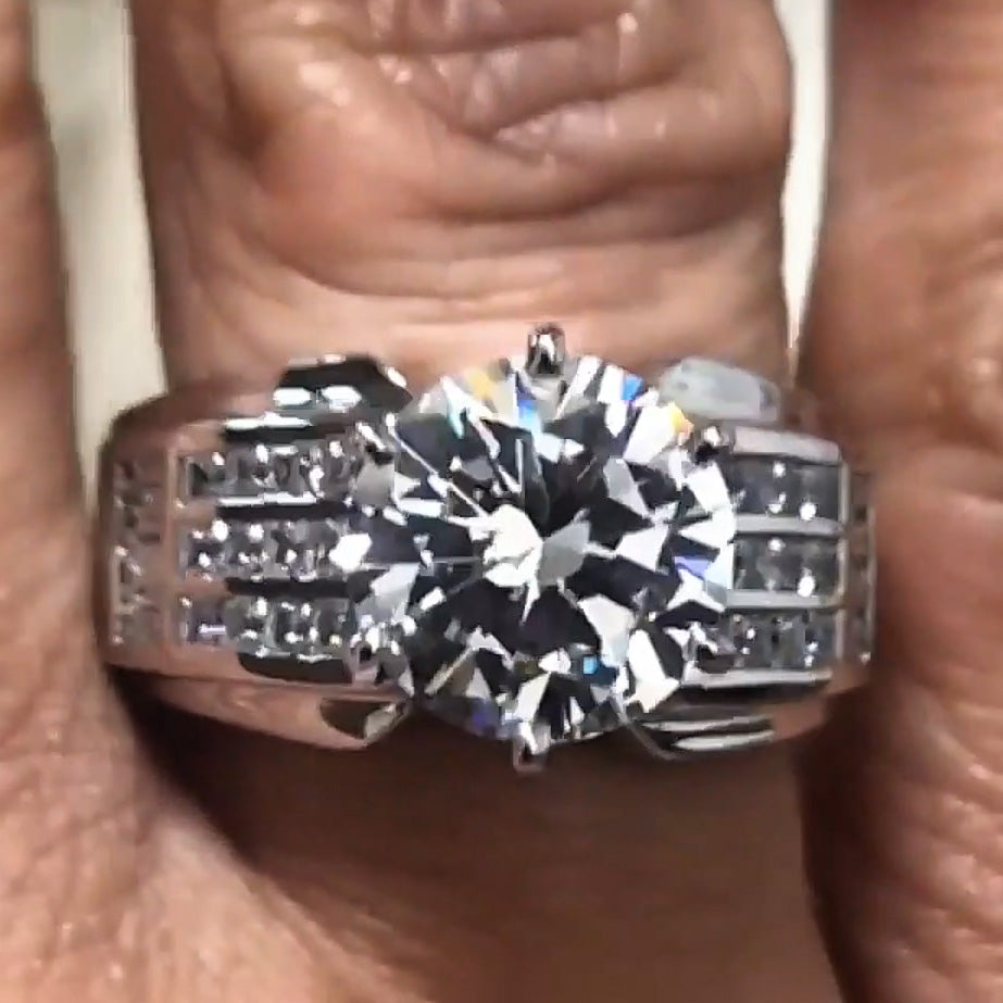 5ctw Round Cut White Sapphire Triple Bands Engagement Ring-JEWELBUYS
