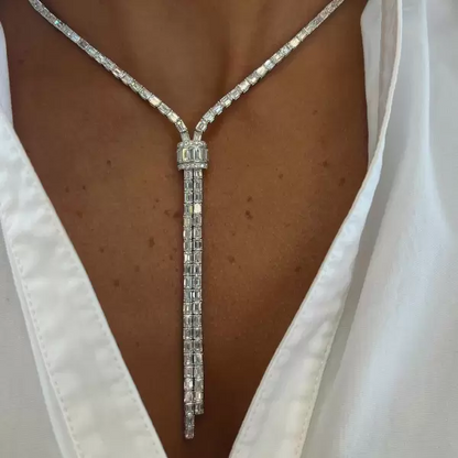 36ctw Emerald Cut White Sapphire Statement Necklace-JEWELBUYS