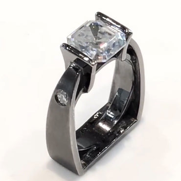 4.0ct Asscher Cut Modern Style White Sapphire Black Gold Engagement Ring-JEWELBUYS