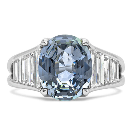 4.15Ctw Beautiful oval-cut blue sapphire step ring-JEWELBUYS