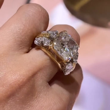 6.12Ctw Cushion cut and pear-shaped sapphire engagement ring-JEWELBUYS