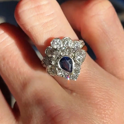 4.3Ctw Pear Cut Blue Sapphire Peacock Stackable Engagement Ring-JEWELBUYS