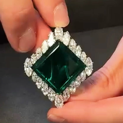 24.3Ctw Square Emerald and Sapphire Brooch-JEWELBUYS