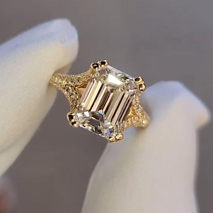 3ct Emerald Cut Split Shank White Sapphire Engagement Ring - JEWELBUYS