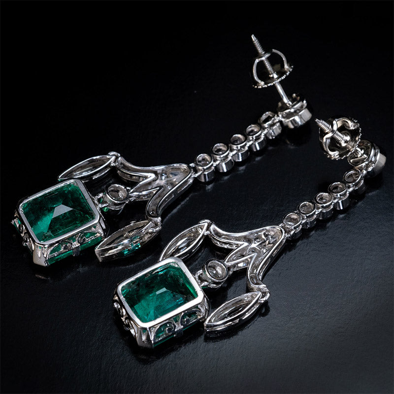 6.16Ctw Emerald-cut Green and White Sapphire Chandelier Earrings-JEWELBUYS