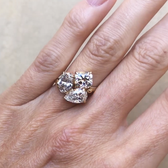 Simple 10 ctw Pear&Oval&Cushion Cut White Sapphire Three Stone Ring - JEWELBUYS