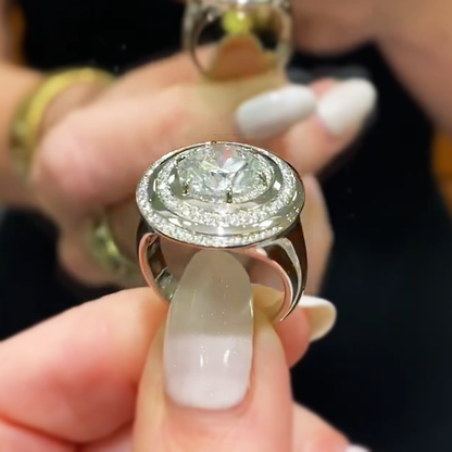 Gorgeous 8 ctw Round Cut White Gemstone Double Spiral Halo Ring -JEWELBUYS