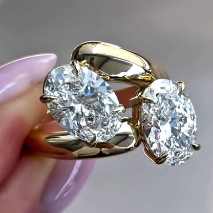 6ctw Oval Sapphire Double Band Engagement Ring-JEWELBUYS