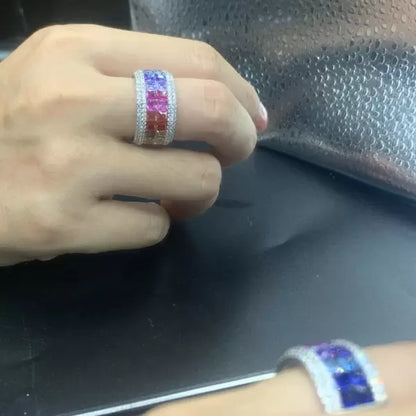 6.2ctw Rainbow Multi Color Sapphire Princess Cut Ring-JEWELBUYS