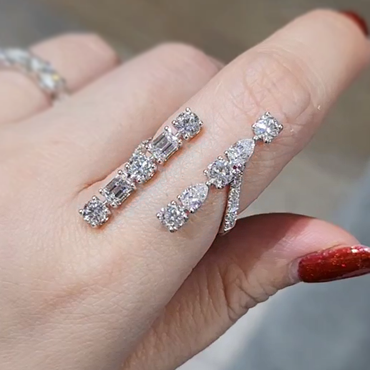 Unique 5 ctw Multi-Cut White Gemstone Opening Ring -JEWELBUYS