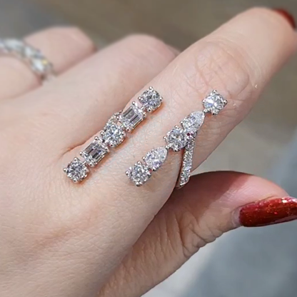 Unique 5 ctw Multi-Cut White Gemstone Opening Ring -JEWELBUYS