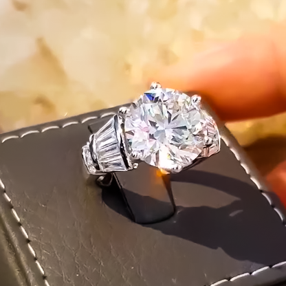 Noble 10 ctw Round & Trapezoidal Cut White Gemstone Engagement Ring for Women -JEWELBUYS