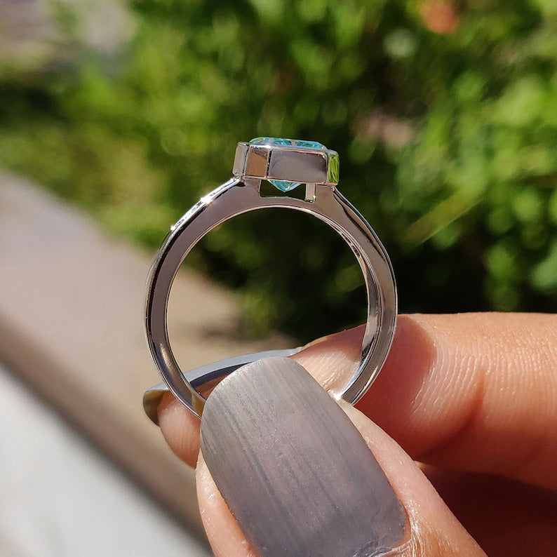 1.5Ct Cushion Cut Cyan Lab Sapphire Engagement Ring-JEWELBUYS