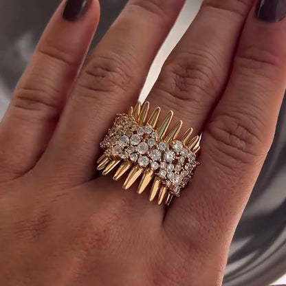 2.0Ctw Round Cut White Sapphire Spike Art Ring-JEWELBUYS